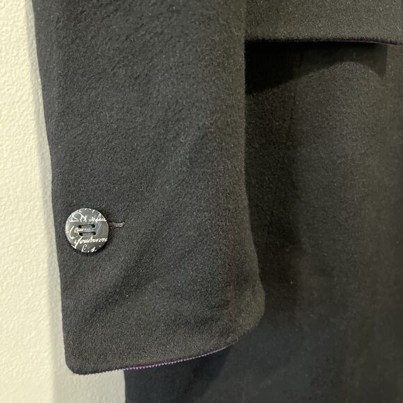 Algo Of Switzerland Cashmere Coat Women’s Medium Black Purple Corduroy Button - Picture 5 of 8
